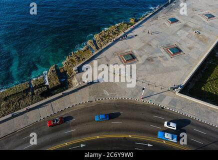 HAVANA, CUBA - CIRCA JANUARY 2020: Aerial view of Havana. Parque Martires del 71, Av. del Puerto, and Canal de Entrada. Stock Photo