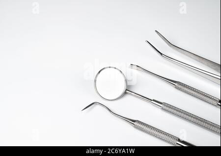 Dental equipment on white background. Stock Photo