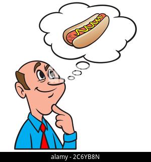 Thinking About A Hot Dog- An Illustration of a Person Thinking About a Hot Dog. Stock Vector