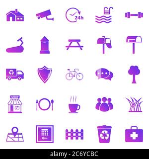 Village gradient icons on white background, stock vector Stock Vector