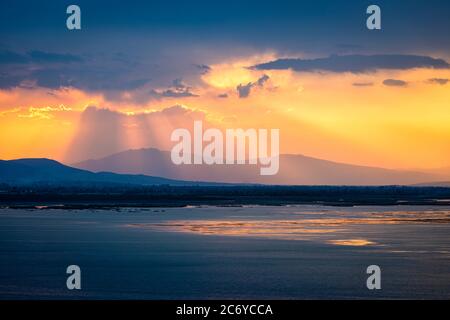 Sunset over Lake Cuitzeo in Michoacan, Mexico. Stock Photo