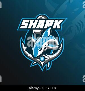 shark mascot logo design vector with modern illustration concept style for badge, emblem and tshirt printing. jumping shark illustration. Stock Vector