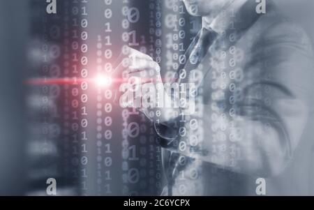 Futuristic Background Matrix Mixed Media Binary Code concept. Stock Photo