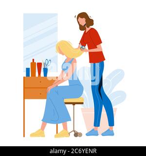 Hairdresser Trimming Girl Hair Beauty Salon Vector Stock Vector