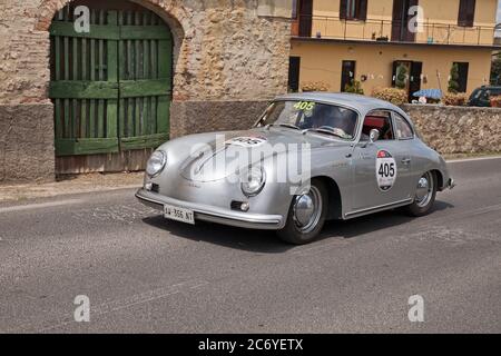 vintage Porsche 356 1500 GS Carrera (1956) in classic car race Mille Miglia 2014, reenactment of the old italian race (1927-1957), on May 17, 2014 in Stock Photo