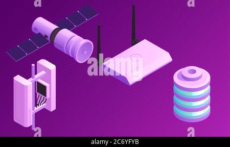 mock up illustration of satellite communications on abstract background Stock Vector