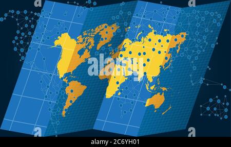 world map on treasure hunt with dots on abstract backgrounds Stock Vector