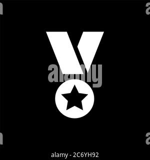 Medal Icon On Black Background. Black Flat Style Vector Illustration. Stock Vector