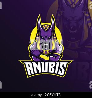 Anubis logo mascot  design  vector with modern illustration concept style for badge, emblem and t shirt printing. Angry anubis illustration. Stock Vector
