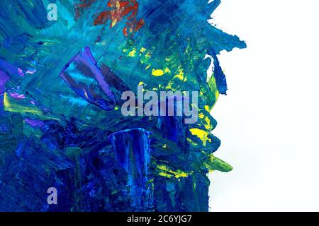Oil paint mixed. Abstract texture place for text. Blue, yellow, red, green colors. Stock Photo