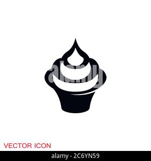 Cupcake icon. Cupcake shop logo template. Pink creamy glossy cake illustration. Stock Vector