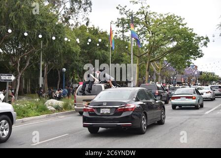 West Hollywood, CA/USA - May 29, 2020: Black Lives Matter protesters take over Santa Monica Boulevard Stock Photo