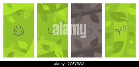Abstract creative background with tea line icons Design templates for social media stories, cards and posters Stock Vector