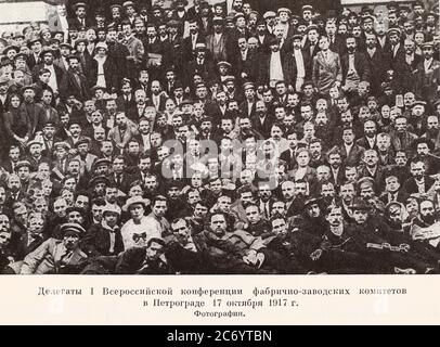 Delegates of the 1st All-Russian Conference of Factory Committees in Petrograd October 17, 1917. Stock Photo