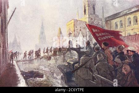 The entry of revolutionary units into the Kremlin. Painting of V.V. Meshkov, 1923. Stock Photo