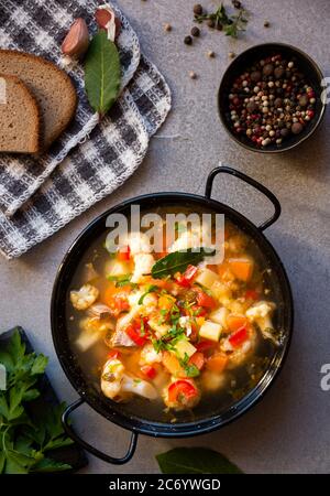 Vegetable soup with cauliflower and other vegetables Stock Photo