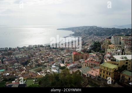 Europe, Italy, Campania, Naples, Panorama of the city seen from Castel Sant'Elmo al Vomero. Stock Photo