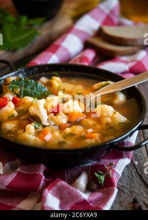 Vegetable soup with cauliflower and other vegetables Stock Photo