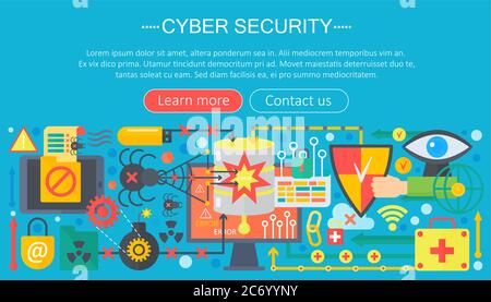 Online communication security, computer protection, cuber secutity infographics template design, web header elements, poster banners, Vector illustration Stock Vector