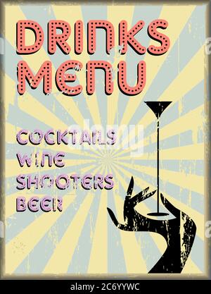 Cocktail menu card design template,free copy space Stock Vector