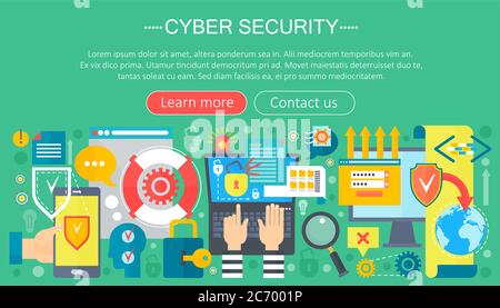 Online communication security, computer protection, cuber secutity infographics template design, web header elements, poster banners, Vector illustration Stock Vector