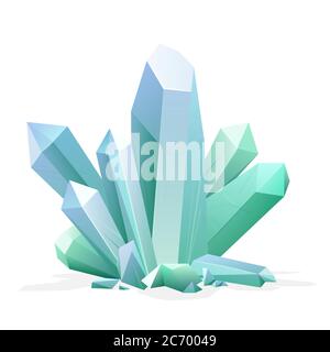 Magic crystal. Amethyst, topaz, blue quartz, ruby green gemstone Game treasure element Stock Vector