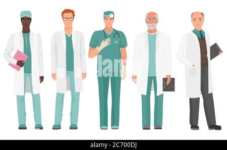 Male Doctor. African American and Caucasian doctor set. Vector illustration Stock Vector