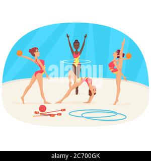 Young woman doing the different types of gymnastics vector illustration Stock Vector