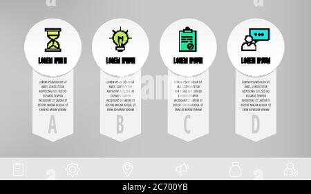 Infographics with 4 circles and arrows. Modern vector template. Can be used for four diagrams, web, layout, presentations, info graph, timeline Stock Vector