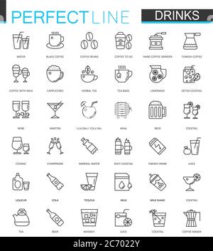 Drinks thin line web icons set. Drink Outline stroke icon design Stock Vector