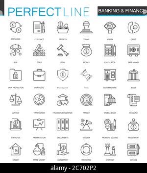 Finance and Banking thin line web icons set. Outline stroke icon design Stock Vector