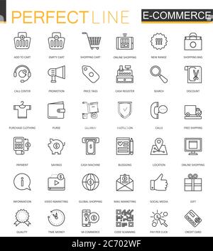 E-commerce and shopping thin line web icons set. Outline icon design Stock Vector