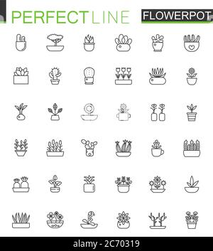 Flowers in pots thin line web icons set. Outline icon design Stock Vector