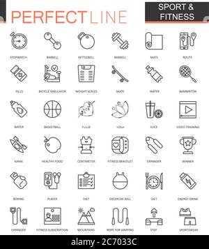 Sport and fitness thin line web icons set. Outline icon design Stock Vector