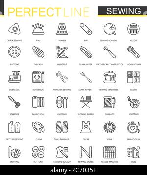 Sewing equipment thin line web icons set. Outline needlework icon design Stock Vector