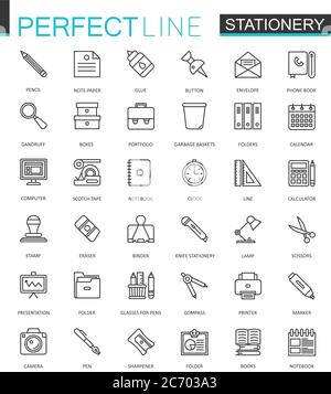 Office stationery thin line web icons set. Outline icon design Stock Vector