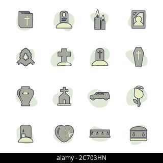 Funeral service icons set Stock Vector