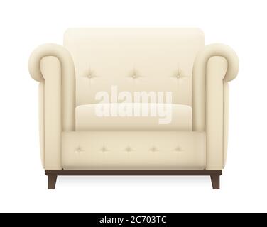 Vector realistic white leather armchear isolated illustration Stock Vector