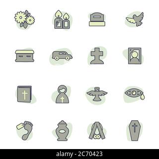 Funeral service icons set Stock Vector