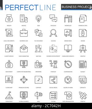 Business project thin line web icons set. Strategy management Outline stroke icon design