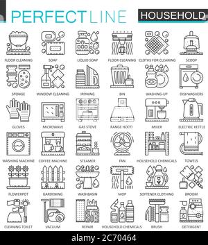 Household appliances outline concept symbols. Perfect thin line icons. Modern stroke linear style illustrations set Stock Vector