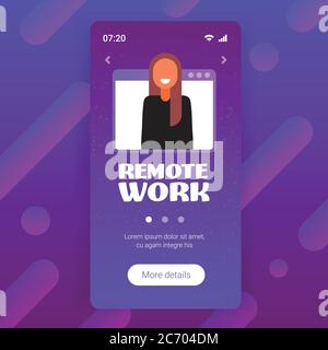 businesswoman having online consultation during video call remote work quarantine isolation concept girl in web browser window smartphone screen portrait vector illustration Stock Vector