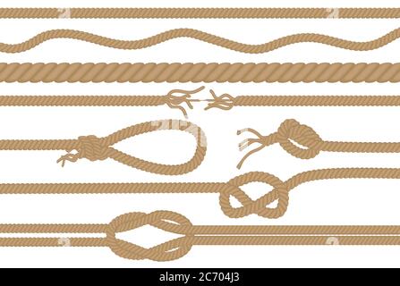 Rope brushes with different knots collection set Stock Vector