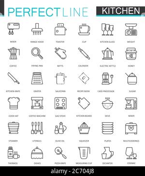 Cooking and kitchen thin line web icons set. Outline icon design Stock Vector
