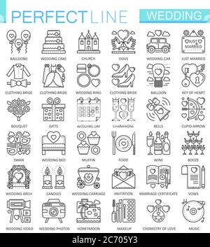 Wedding outline concept symbols. Perfect thin line icons. Modern linear style illustrations set Stock Vector