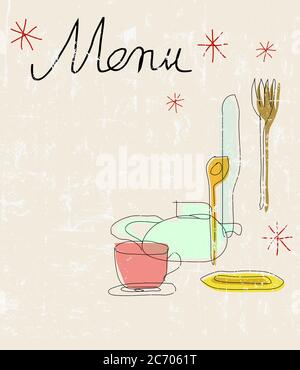 menu design template for restaurant, grunge style, vector illustration Stock Vector