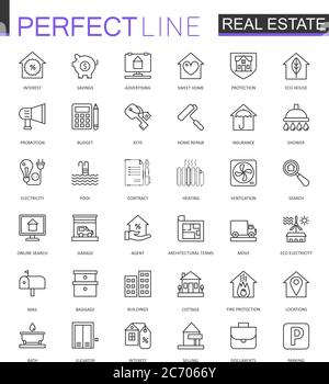 Real Estate thin line web icons set. Outline icon design Stock Vector