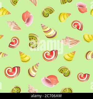 Seashells seamless vector realistic pattern colored isolated Stock Vector