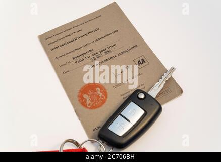 International Driving Permit. United Kingdom of Great Britain and Northern Ireland issued in 1996 for driving abroad. Car keys. Permit for driving EU Stock Photo
