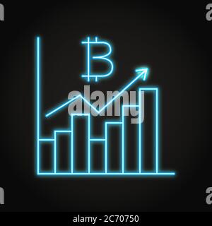 Bitcoin graph icon in neon line style. Cryptocurrency stock market symbol. Vector illustration. Stock Vector